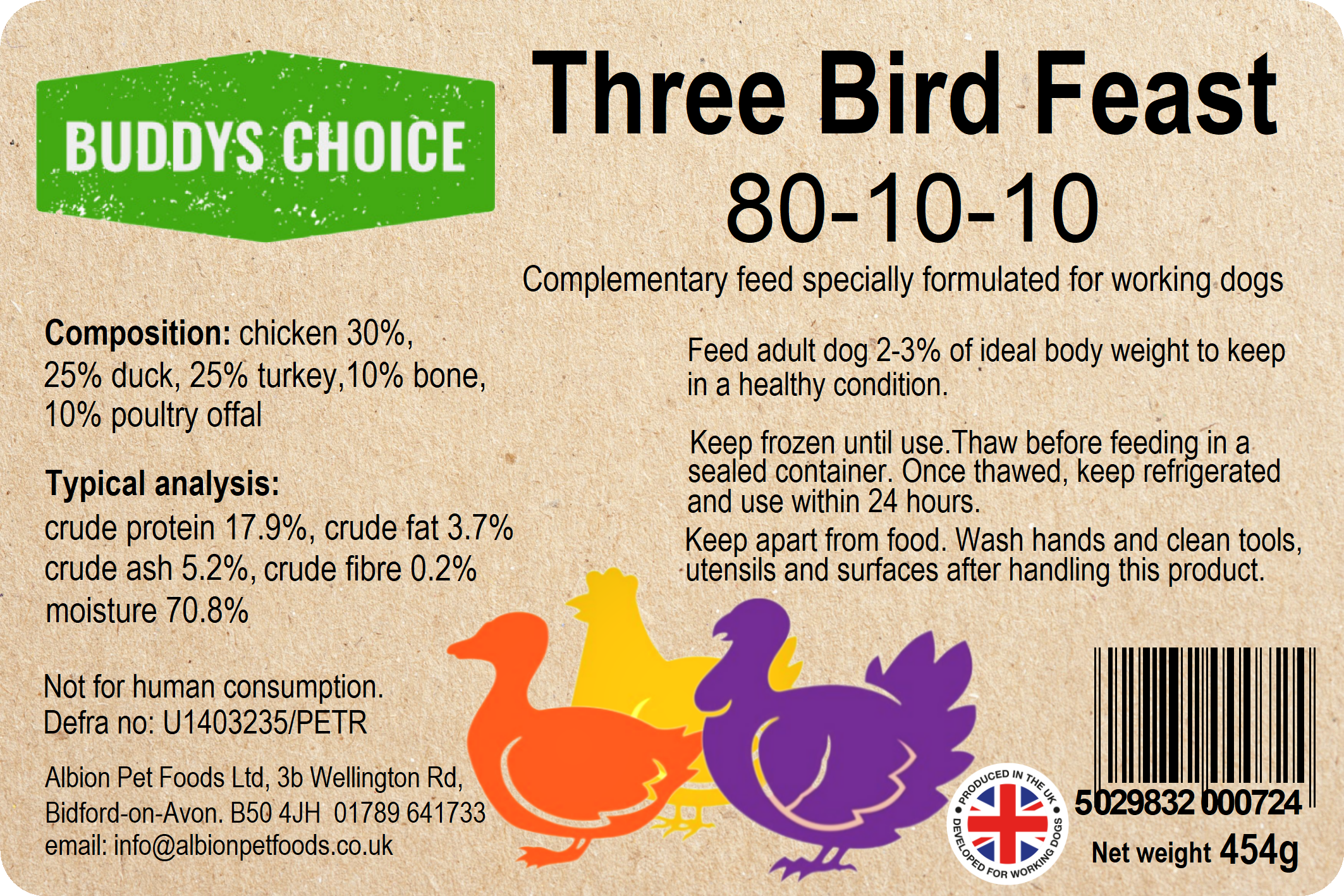Albion Raw - Buddy's Choice Three Bird Feast 80-10-10 (454g)