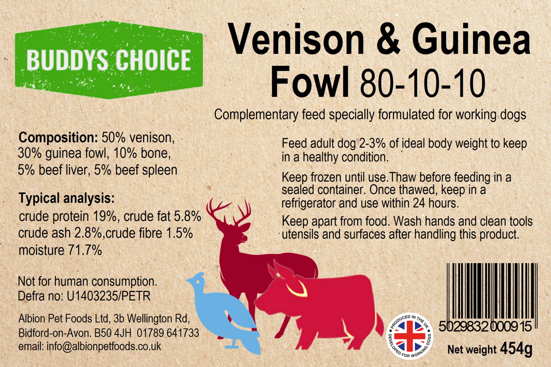 Albion Raw - Buddy's Choice Venison & Guinea Fowl  80-10-10 (454g)