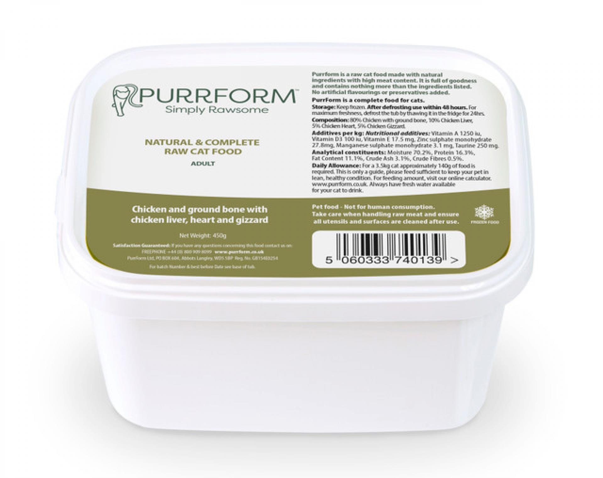 Purrform Chicken with Ground Bone, Liver, Heart & Gizzard 450g