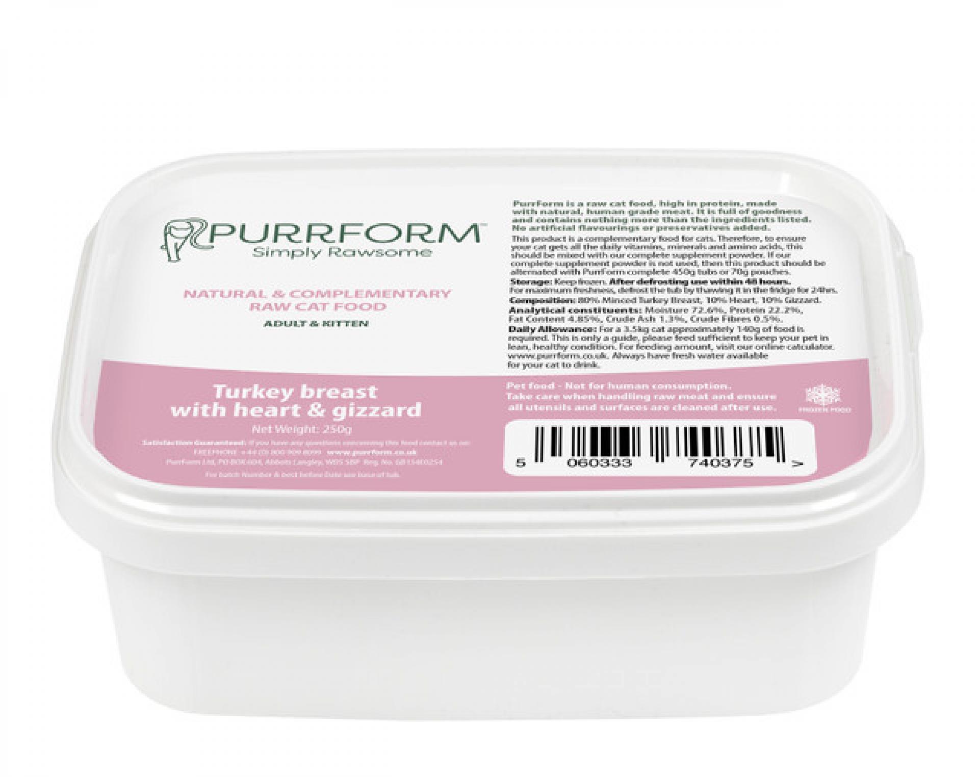 Purrform Turkey Breast with Heart & Gizzard 250g