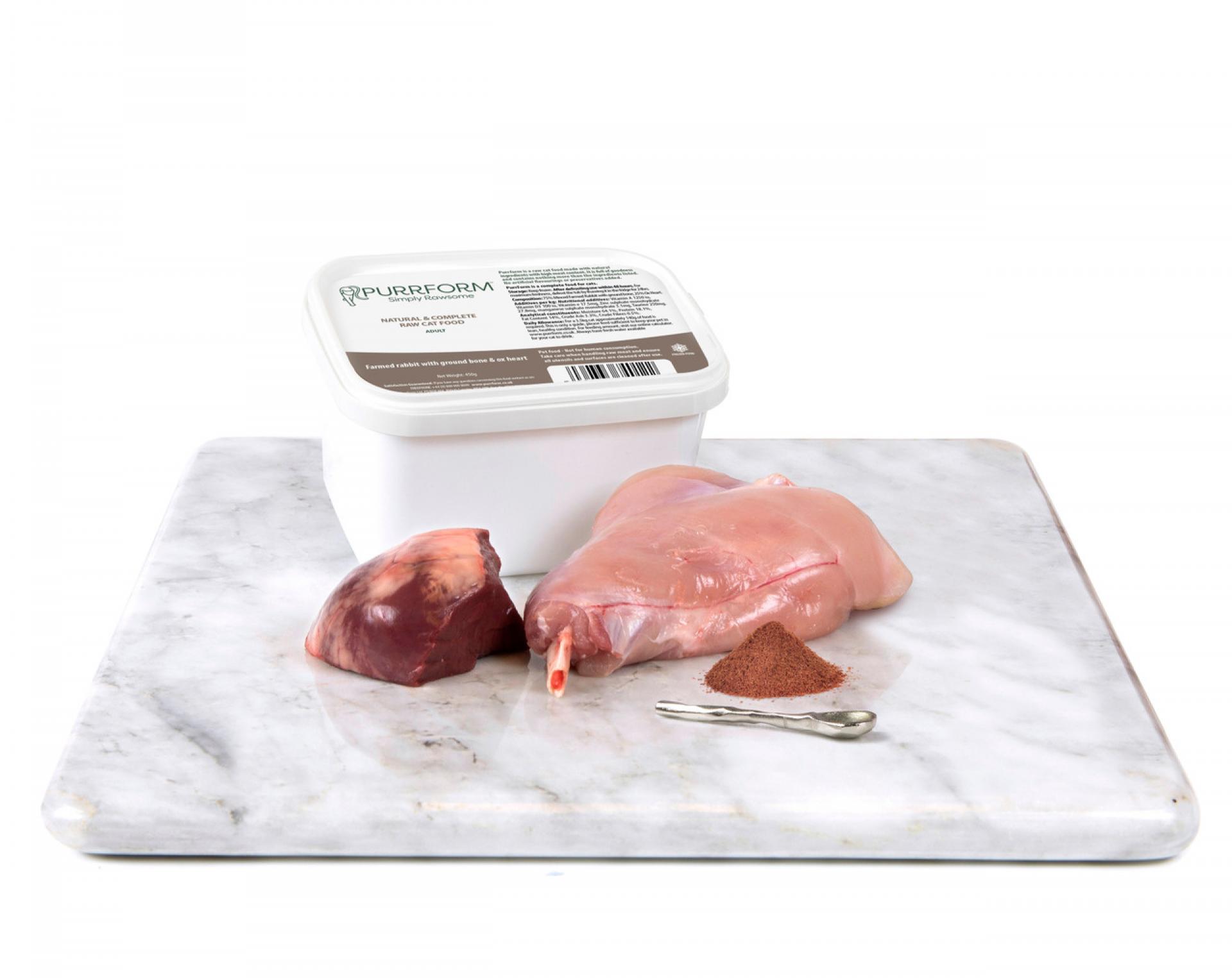 Purrform Farmed Rabbit with Ground Bone & Ox Heart 450g